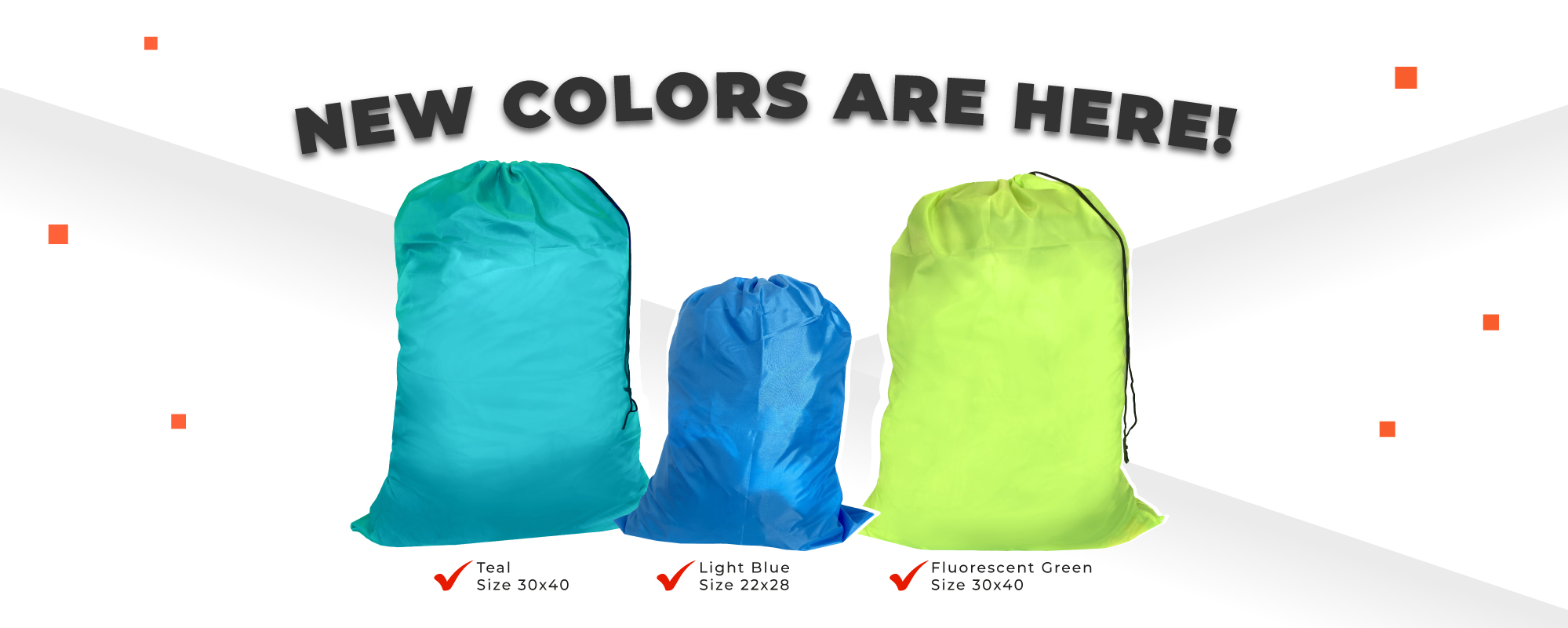 Teal, Fluorescent Green and Light Blue Polyester Bags
