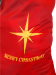 Close up of Yellow Star and Yellow Merry Christmas on Red Polyester Laundry Bag